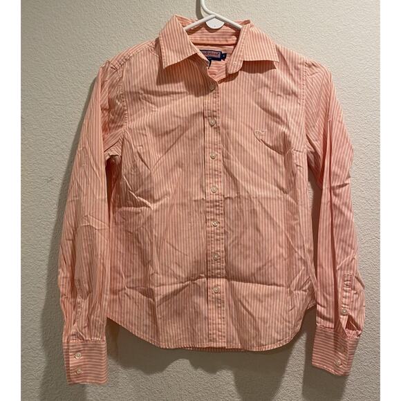 Vineyard Vines Women's Peach White Long Sleeve Collared Button Down Shirt Size S - Picture 1 of 6